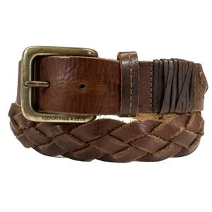 Abercrombie & Fitch‎ Vintage Men's Brown Leather Braided Belt Medium Moose Logo